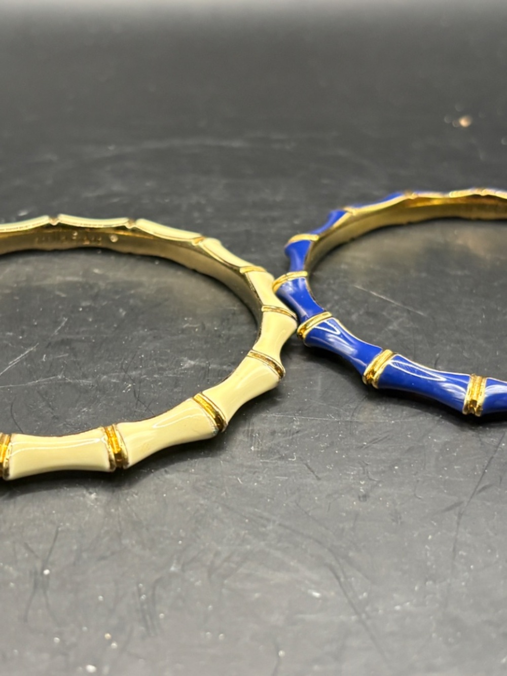 Stella & Dot Royal Blue & Creme Enamel Gold Tone Bangle Set - Picture 2 of 4